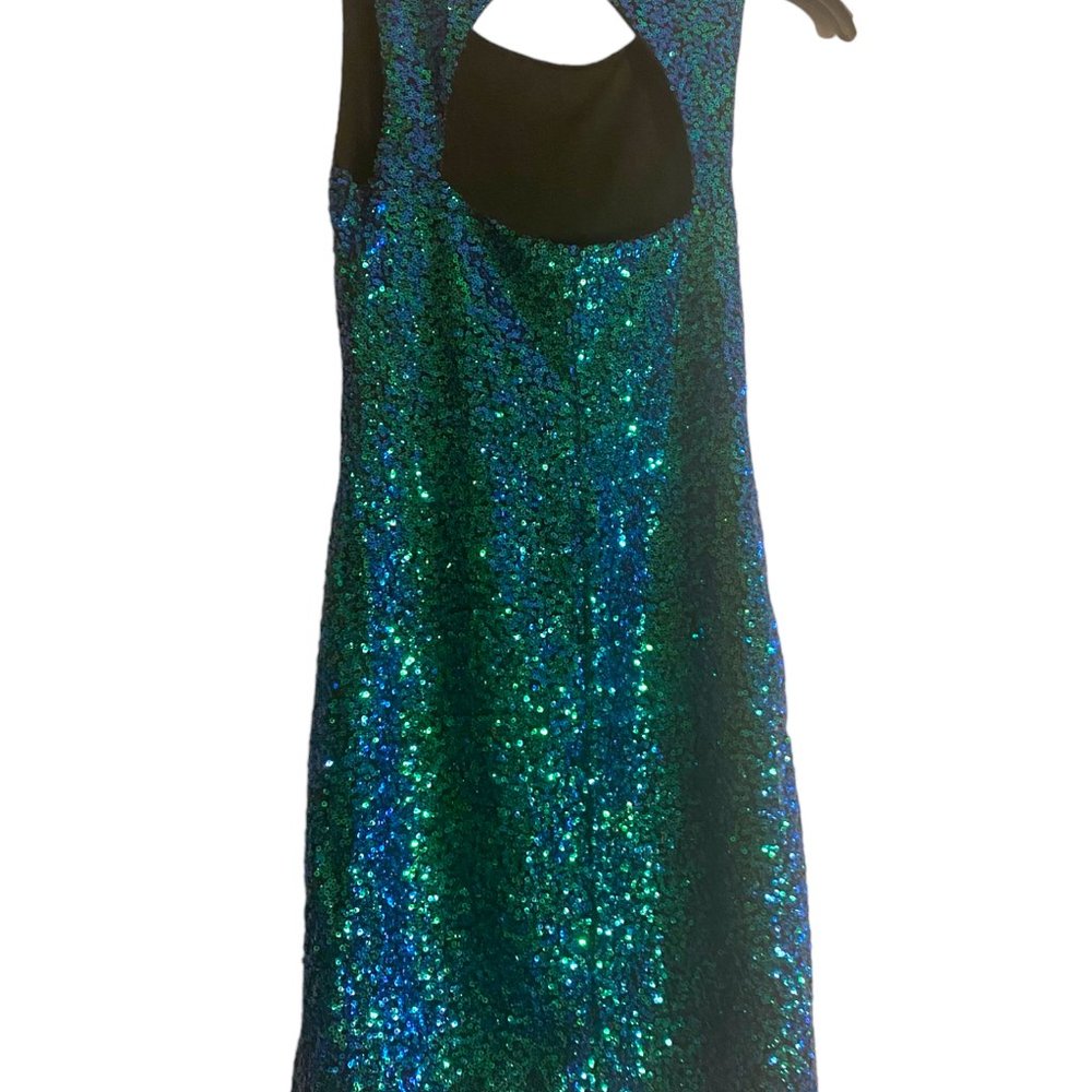 H&M Divided blue/ green metallic sequins bodycon mini Prom Party‎ dress sz 2 - Picture 4 of 12